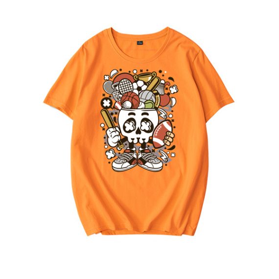 Sports Skull Head Orange T-shirt